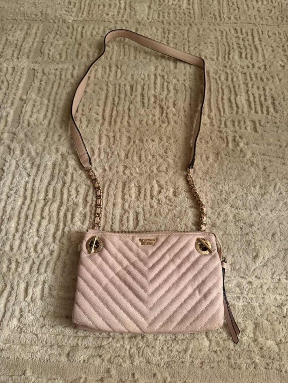 Victoria's Secret Blush Pink Quilted Crossbody Bag with Gold Hardware